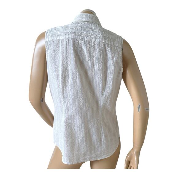 LANDS END Womens Size 12 Striped Sleeveless Ruffled Collared Button Front Shirt - Picture 4 of 8